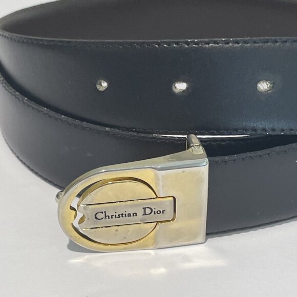 Vintage Christian Dior Genuine Leather Reversible Belt Size 42 Brown Black Italy - Picture 1 of 7